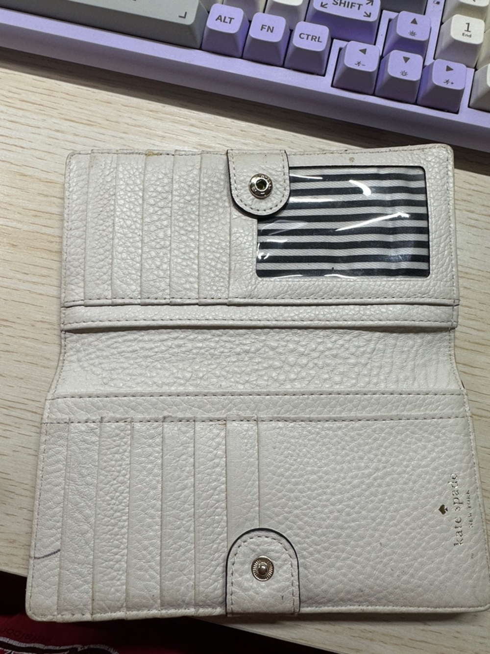 kate spade blue leather bow continental wallet with cream accent - Picture 3 of 6